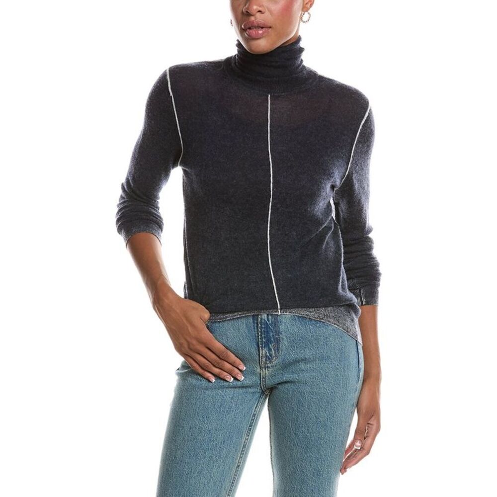 Autumn Cashmere Womens  Inked Mock Neck 100% Cashmere Sweater, Blue